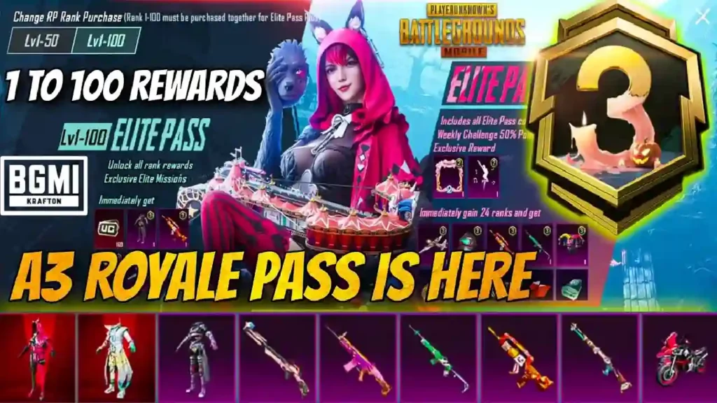 PUBG Mobile A3 Royale Pass Rewards From RP 1 to RP 100 Full Details